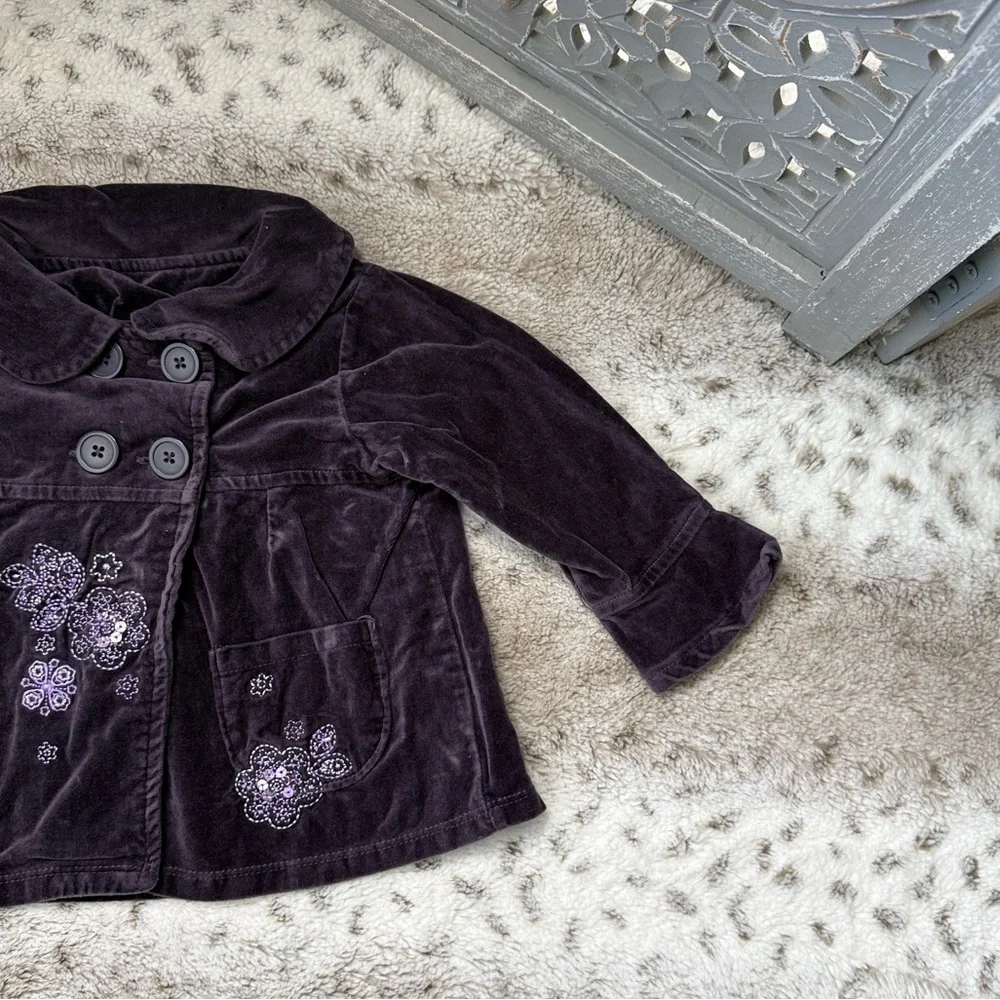 Koala Kids purple velvet jacket baby girls 18 months sequins floral embroidery